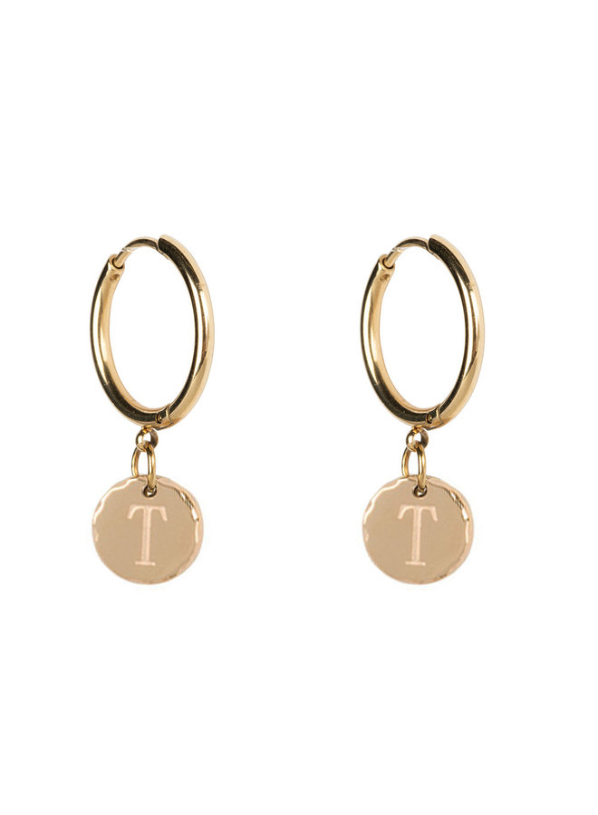 Jozemiek Earring with initial stainless steel 14k gold plating medium