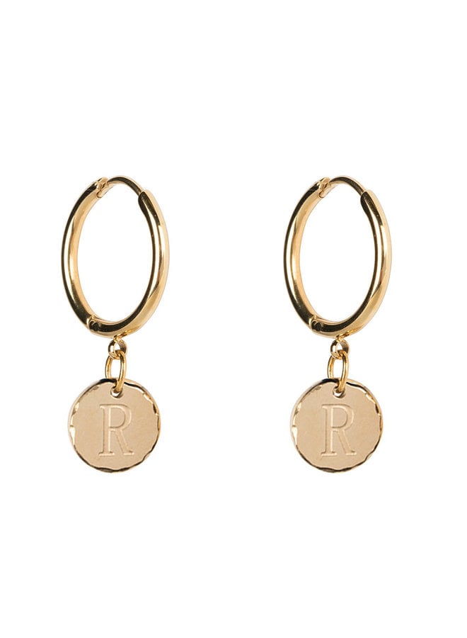 Jozemiek Earring with letter stainless steel 14k gold plating Large