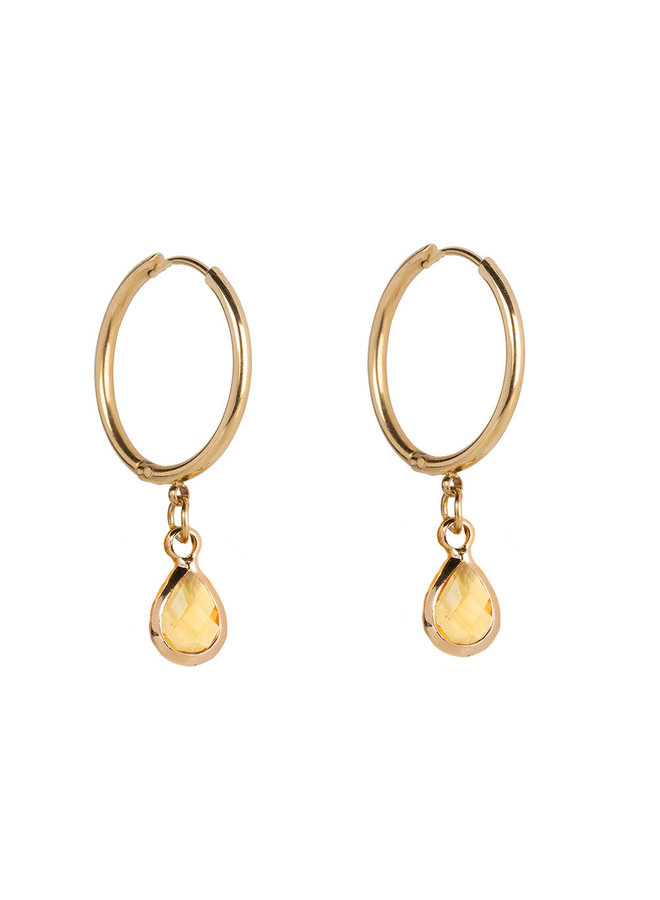 Jozemiek Earring large stainless steel 14k gold with glass stone