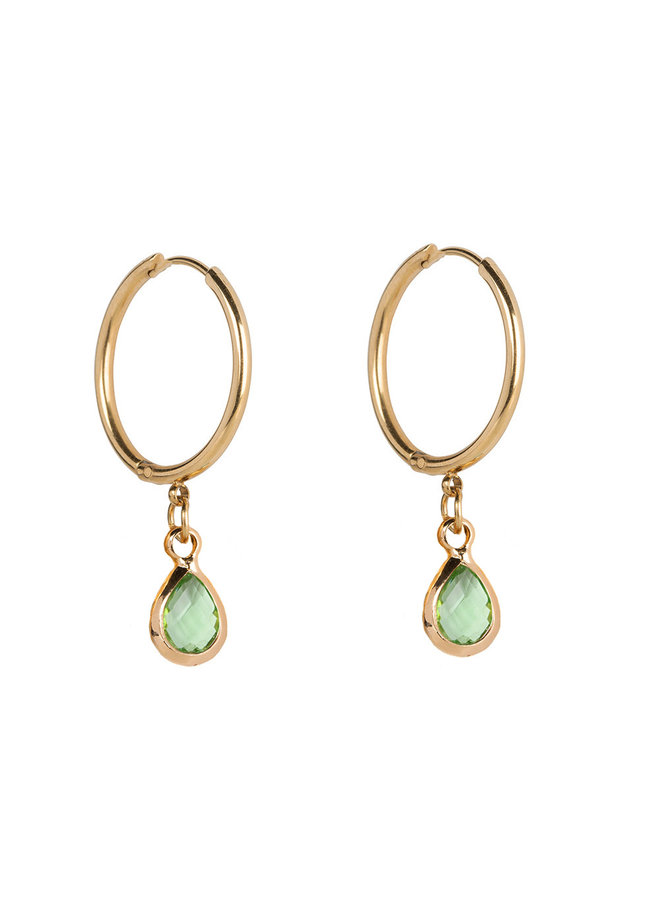 Jozemiek Earring large stainless steel 14k gold with glass stone