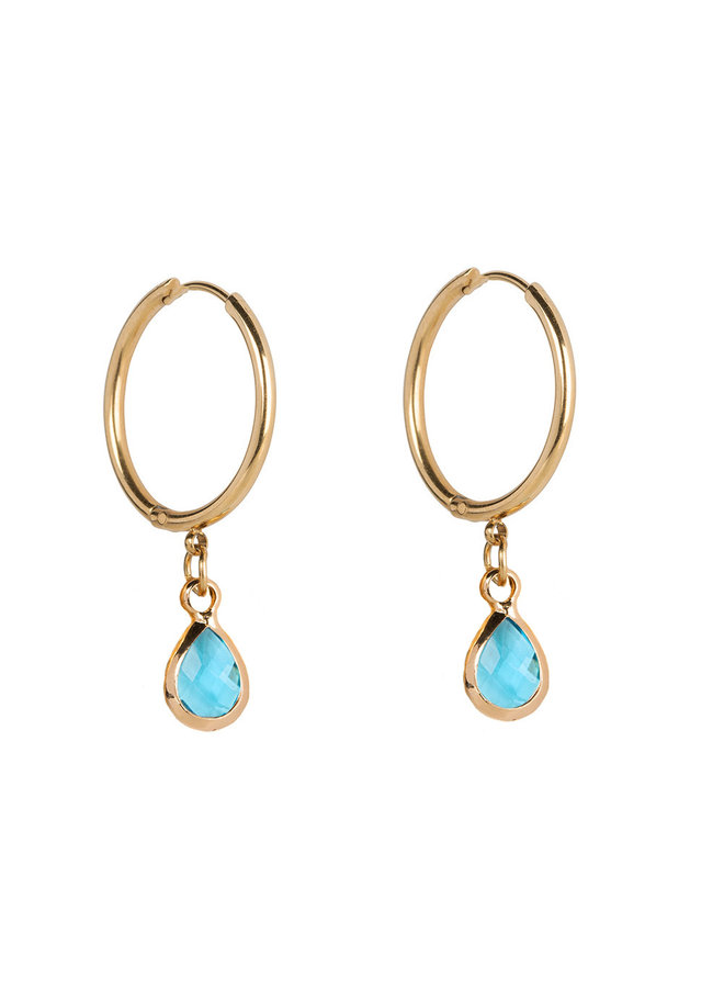 Jozemiek Earring large stainless steel 14k gold with glass stone