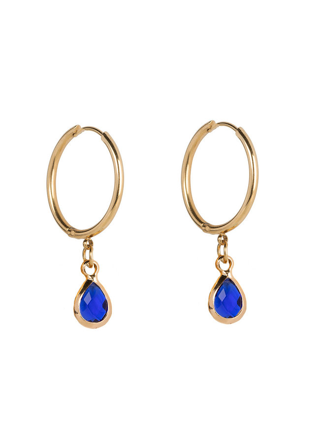 Jozemiek Earring large stainless steel 14k gold with glass stone