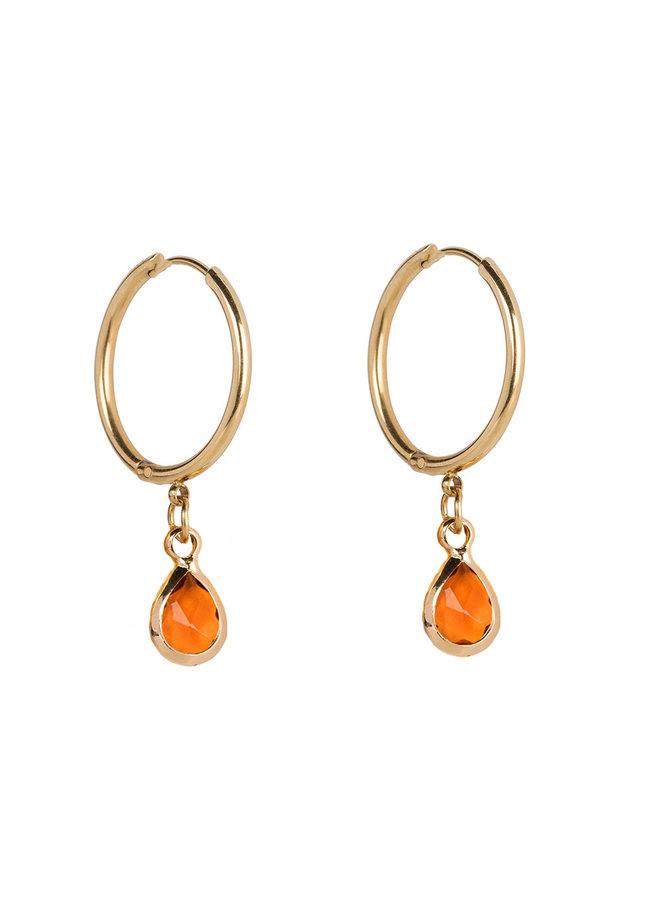 Jozemiek Earring large stainless steel 14k gold with glass stone