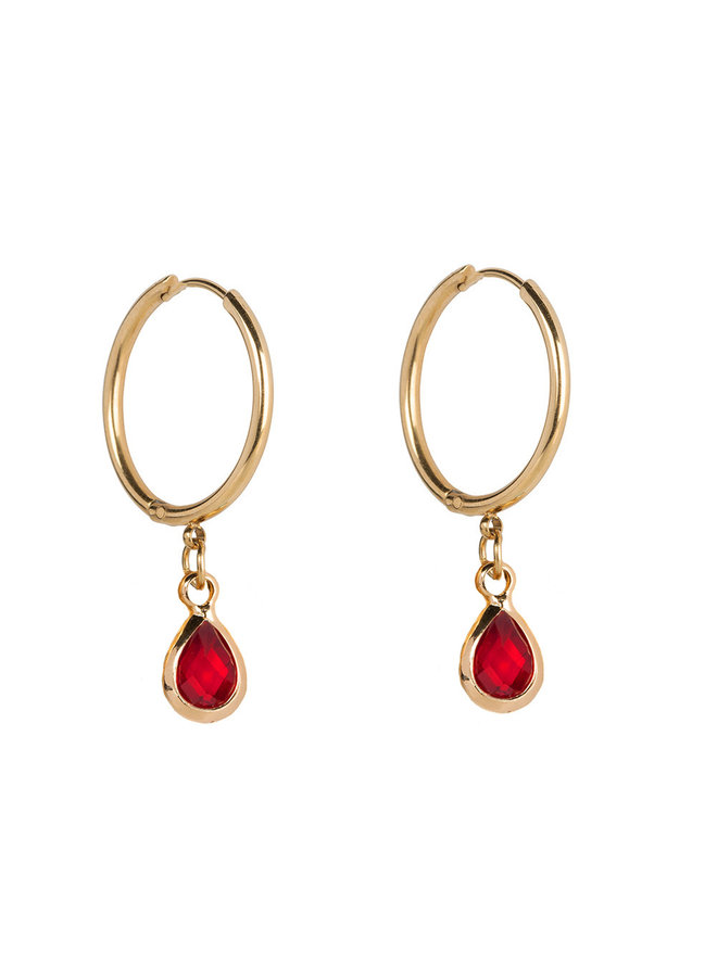 Jozemiek Earring large stainless steel 14k gold with glass stone