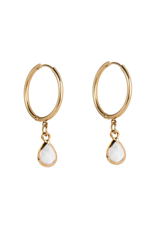 Jozemiek Earring large stainless steel 14k gold with glass stone