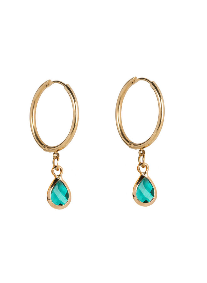 Jozemiek Earring large stainless steel 14k gold with glass stone