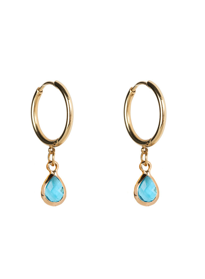 Jozemiek Earring Medium stainless steel 14k gold with glass stone