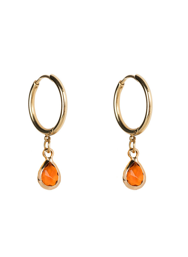 Jozemiek Earring Medium stainless steel 14k gold with glass stone