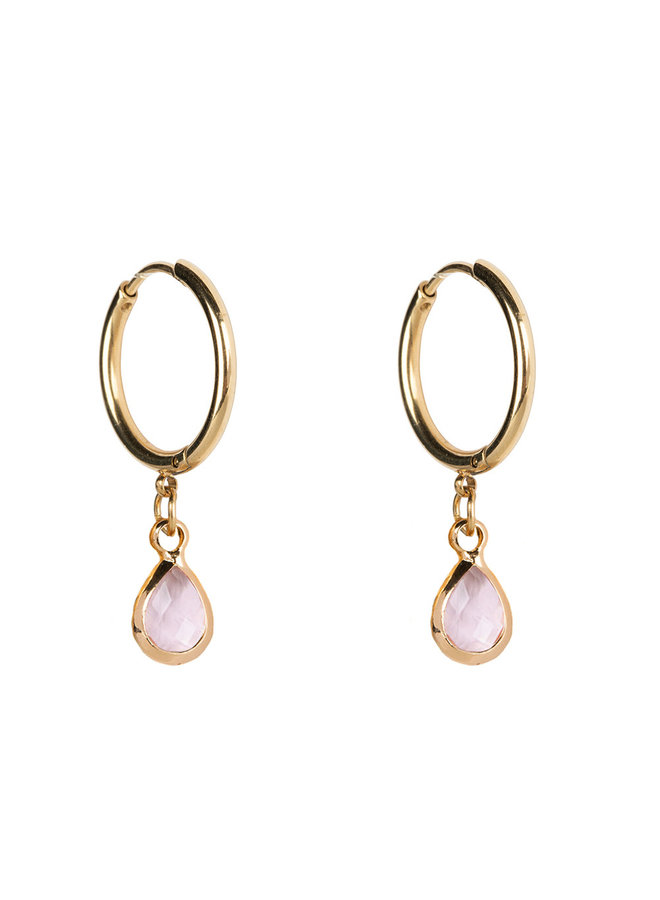 Jozemiek Earring Medium stainless steel 14k gold with glass stone