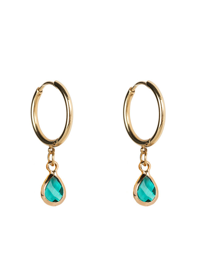 Jozemiek Earring Medium stainless steel 14k gold with glass stone