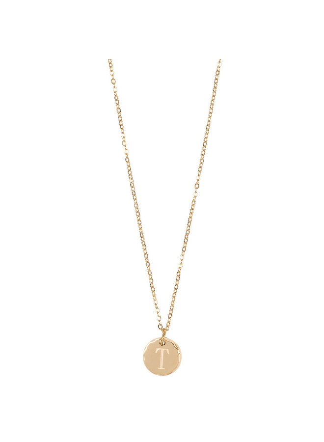 Jozemiek necklace with letter T stainless steel, 14k gold plating with free month stone