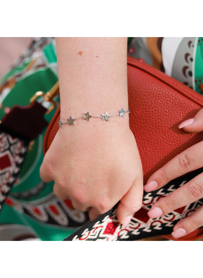 Stainless steel bracelet with stars - silver