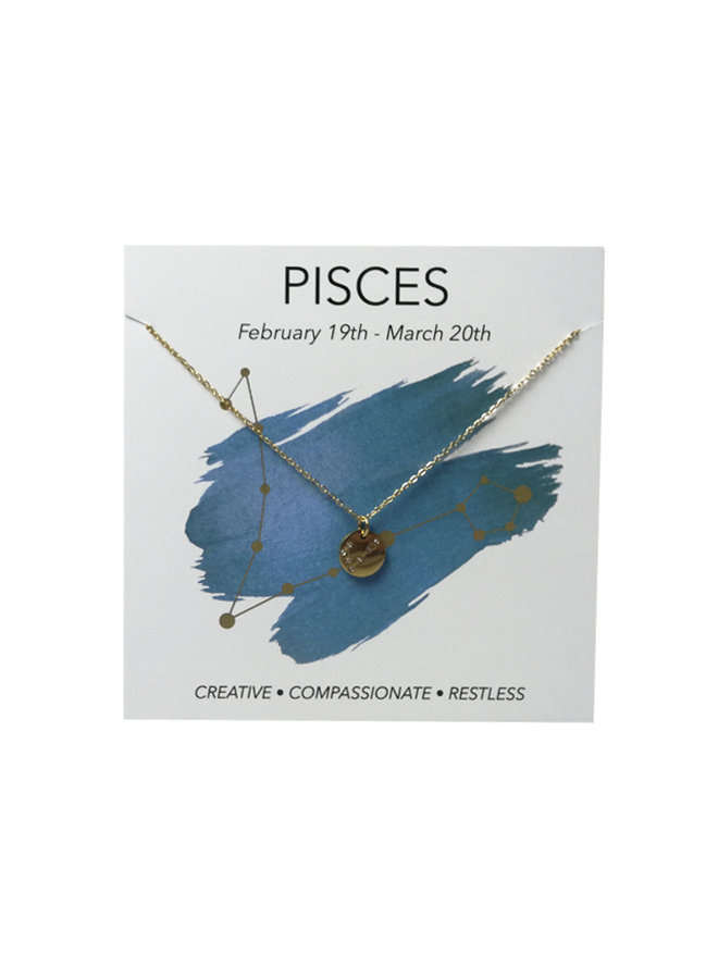 Jozemiek Pisces necklace, stainless steel plated with 18k gold with gift card.