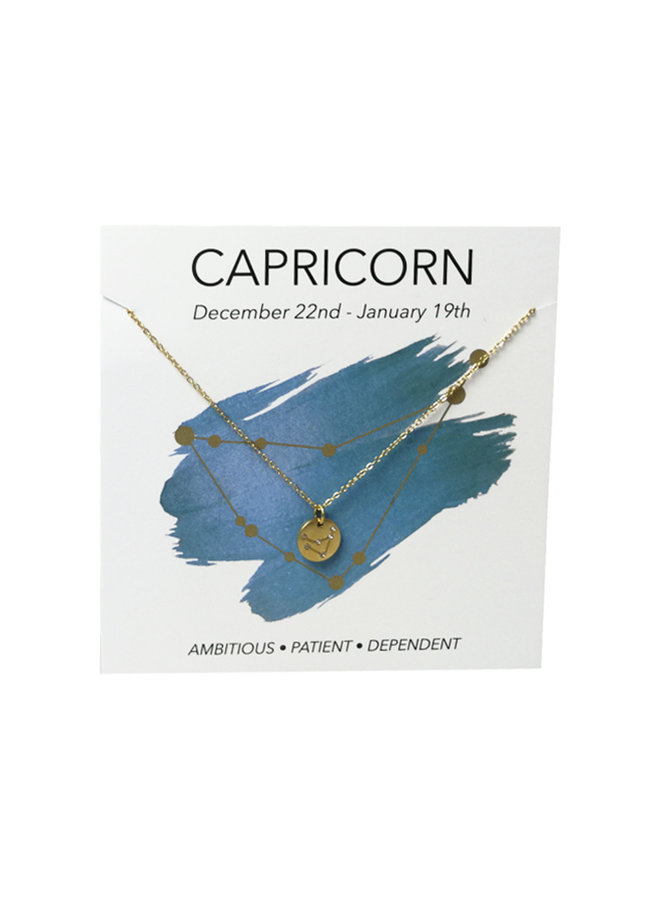 Jozemiek Capricorn zodiac pendant  necklace, stainless steel plated with 18k gold with gift card and envelope.