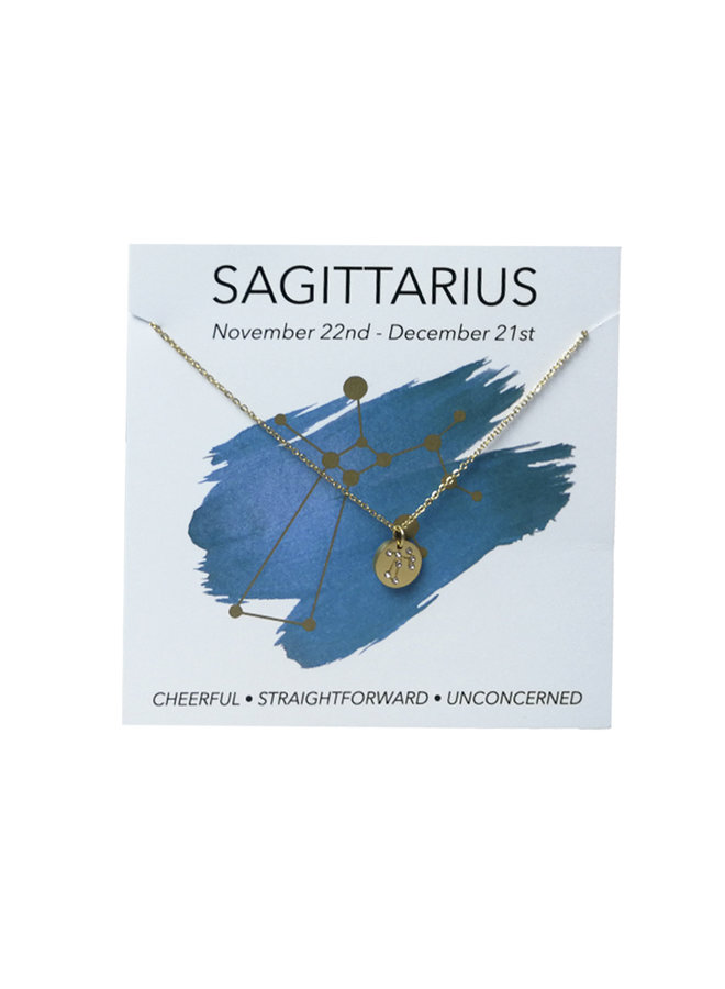 Jozemiek Sagittarius necklace, stainless steel plated with 18k gold with gift card