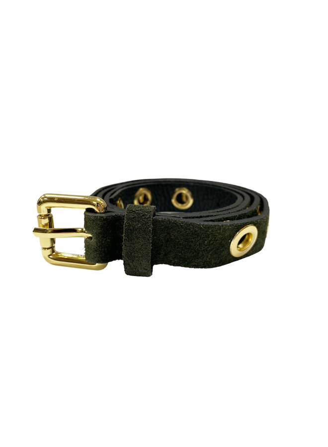 Jozemiek Leather suede belt Pien with metal rings - green