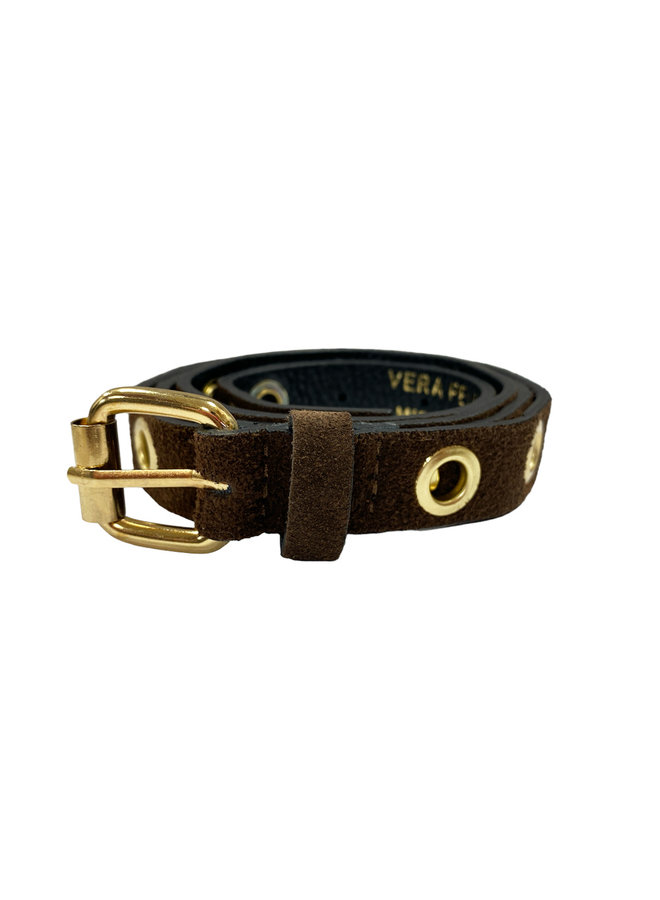 Jozemiek Leather suede belt Pien with metal rings - brown