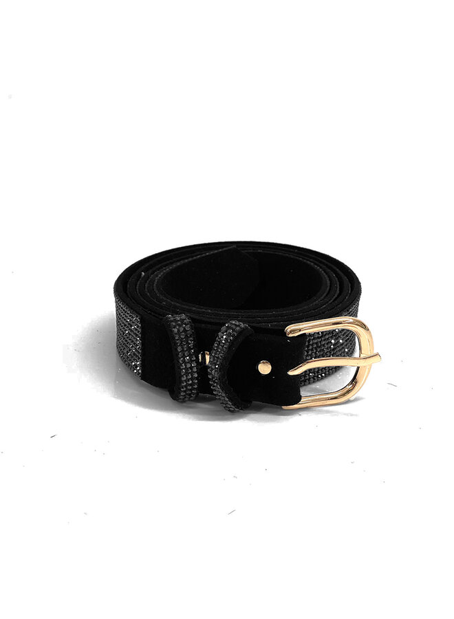 Jozemiek Leather belt with rhinestones - Black