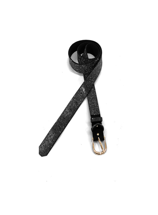 Jozemiek Leather belt with rhinestones - Black