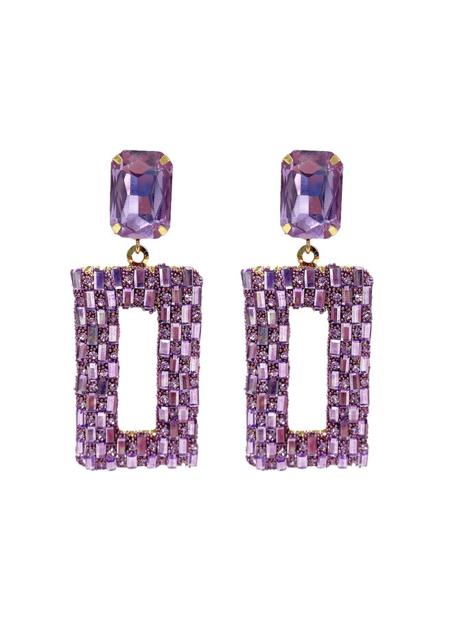 Jozemiek Statement earring rhinestone Rectangle - Lilac