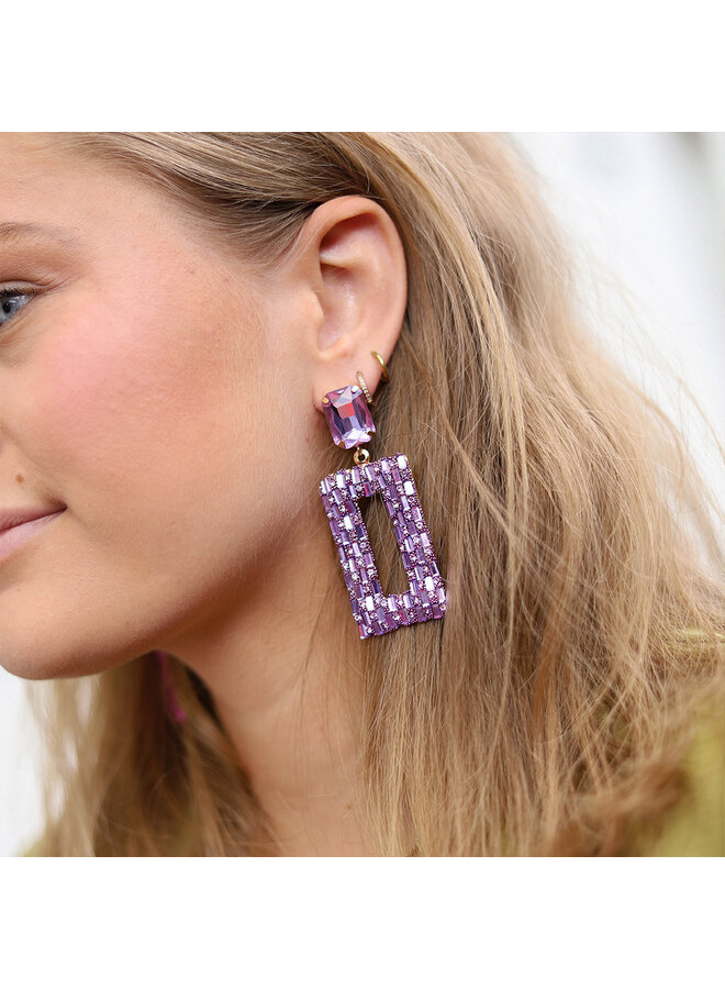 Jozemiek Statement earring rhinestone Rectangle - Lilac