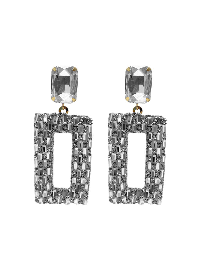 Jozemiek Statement earring rhinestone Rectangle - Transparent