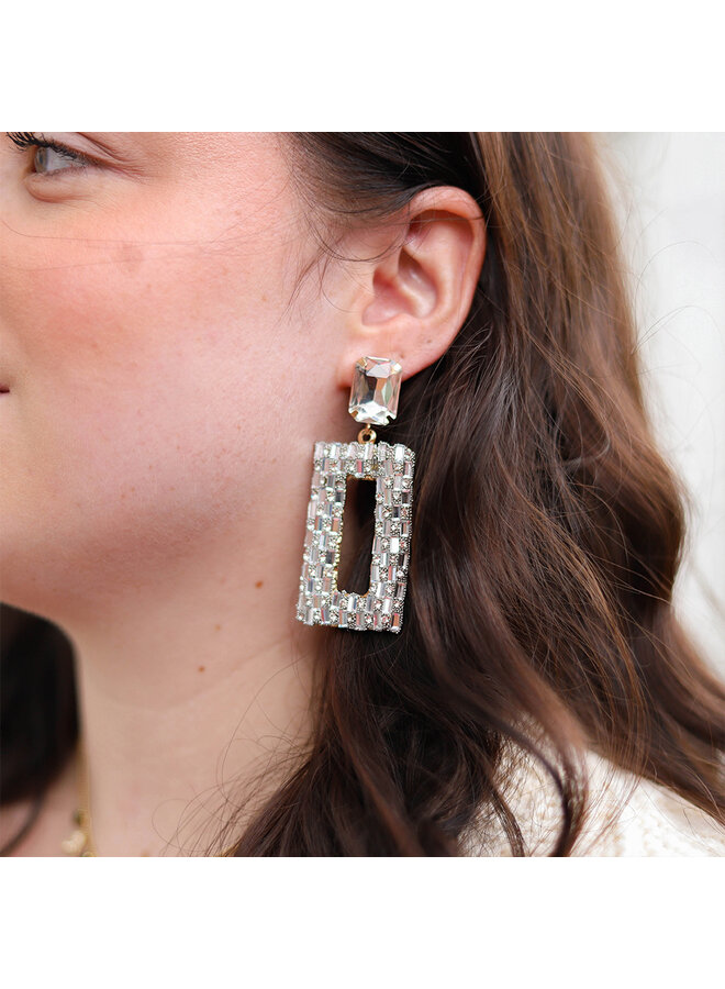 Jozemiek Statement earring rhinestone Rectangle - Transparent