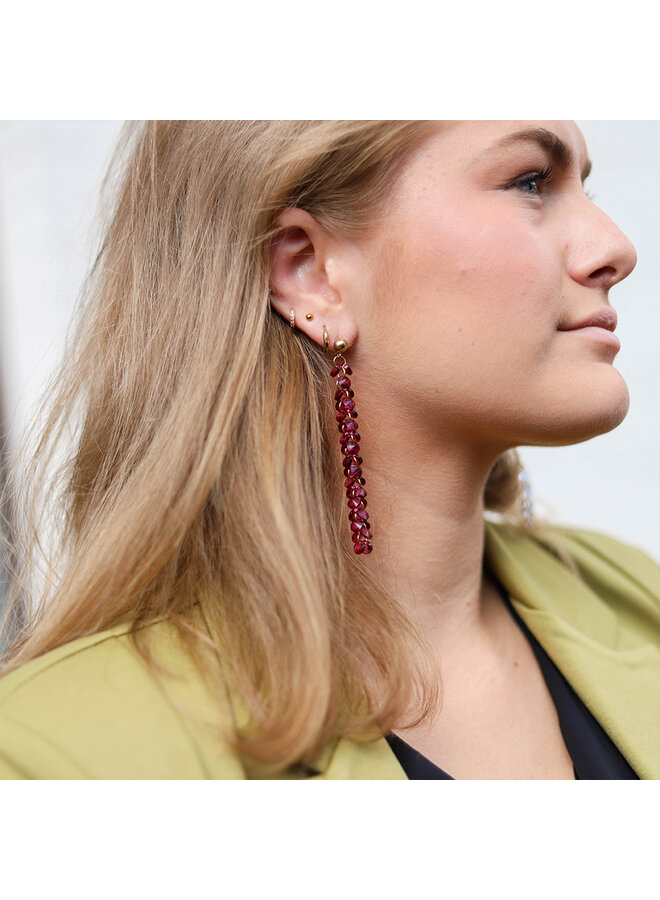 Statement earring Long with beads - Fuchsia