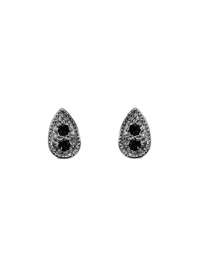 Vintage stud earring Teardrop Black - Silver