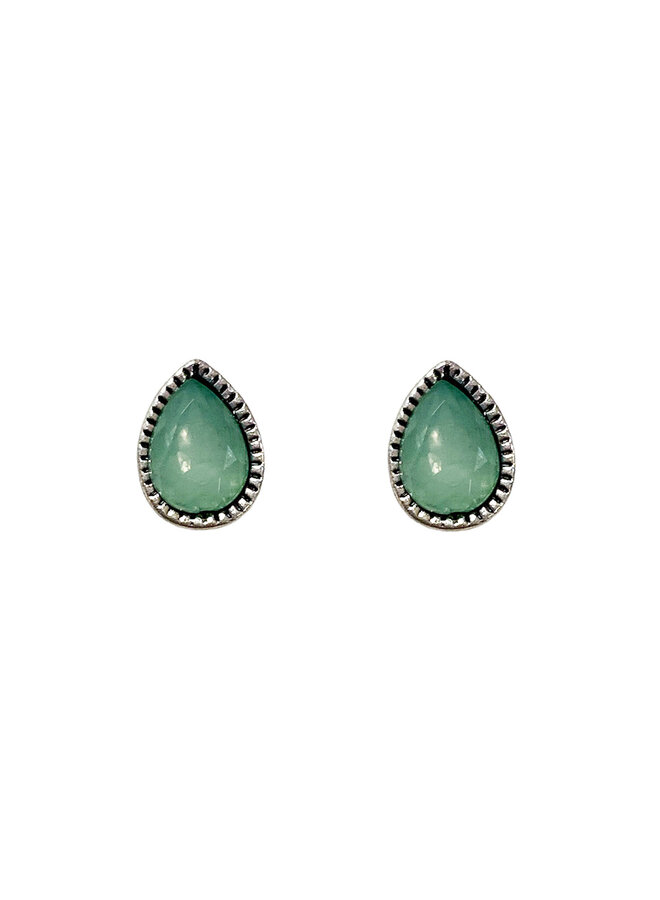 Vintage stud oorbel Teardrop Aqua - Zilver