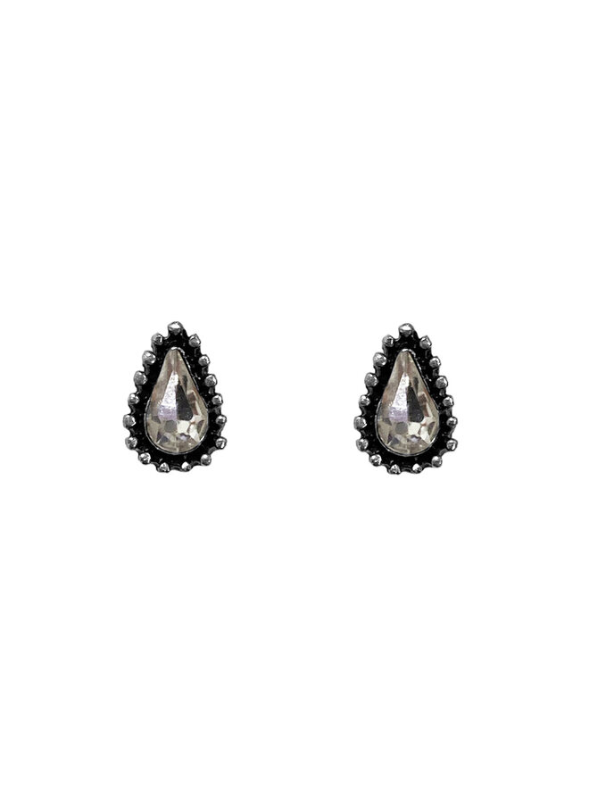 Vintage stud earring Teardrop Crystal - Silver