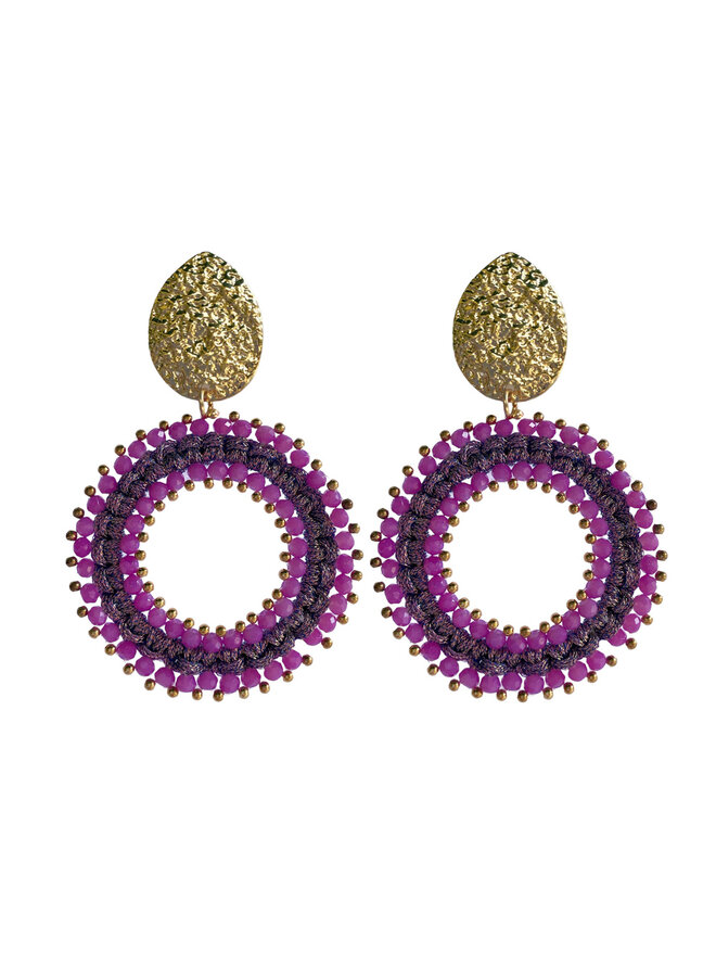 Statement Earring Reina - Round with Beads orchid | Jozemiek