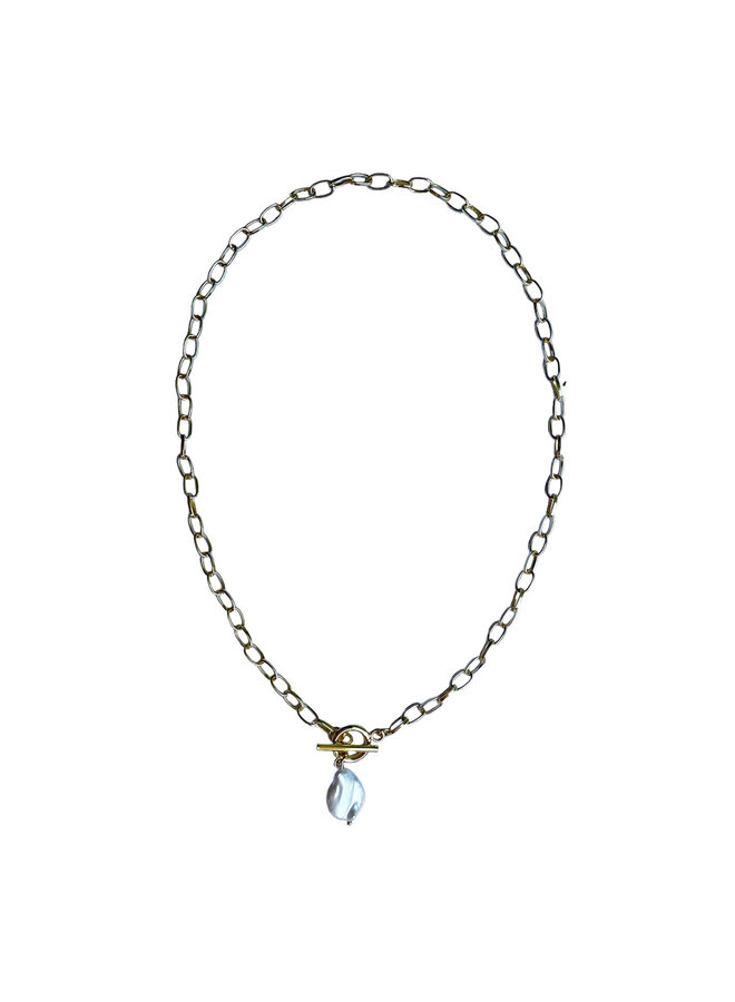 Stylish Stainless Steel Link Necklace with Freshwater Pearl - Jozemiek