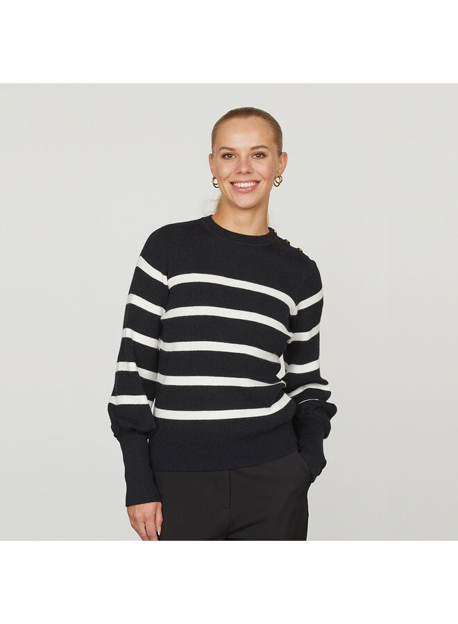 Sisters Point - HANI sweater with stripes - Black cream