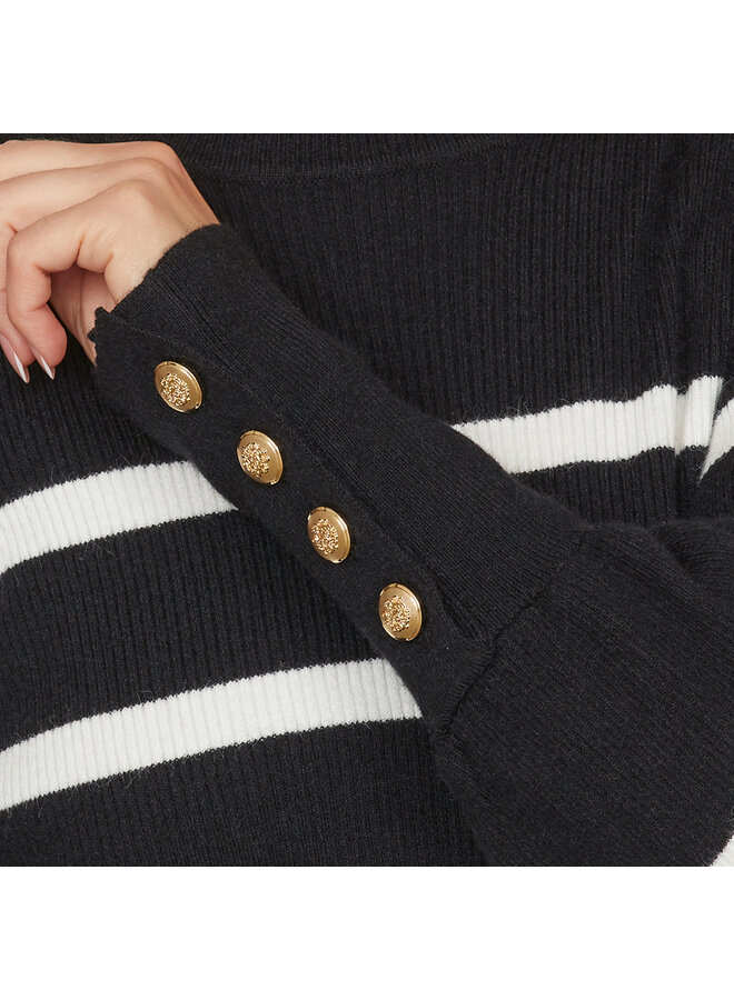 Sisters Point - HANI sweater with stripes - Black cream