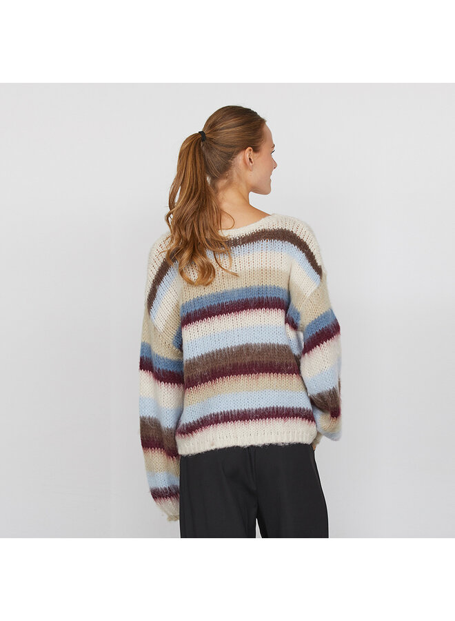 Sisters Point – LIDAR-Pullover mit Streifen – Blau-Beige-Bordeaux-Kombination