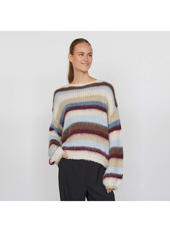 LIDAR-Pullover mit Streifen – Blau-Beige-Bordeaux-Kombination