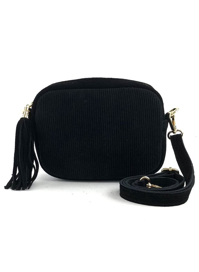 JZMK leather velvet bag Paris with rib - Black