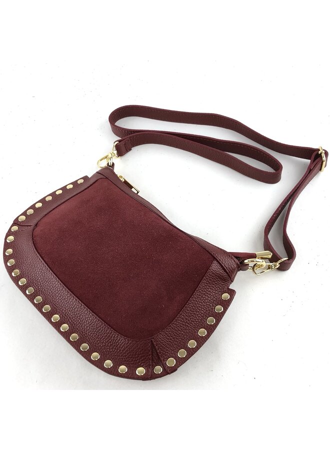 JZMK Leather bag Vesuv with studs - burgundy