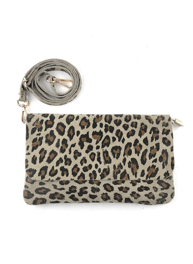 JZMK Leren tas Sally suede - Leopard grijs