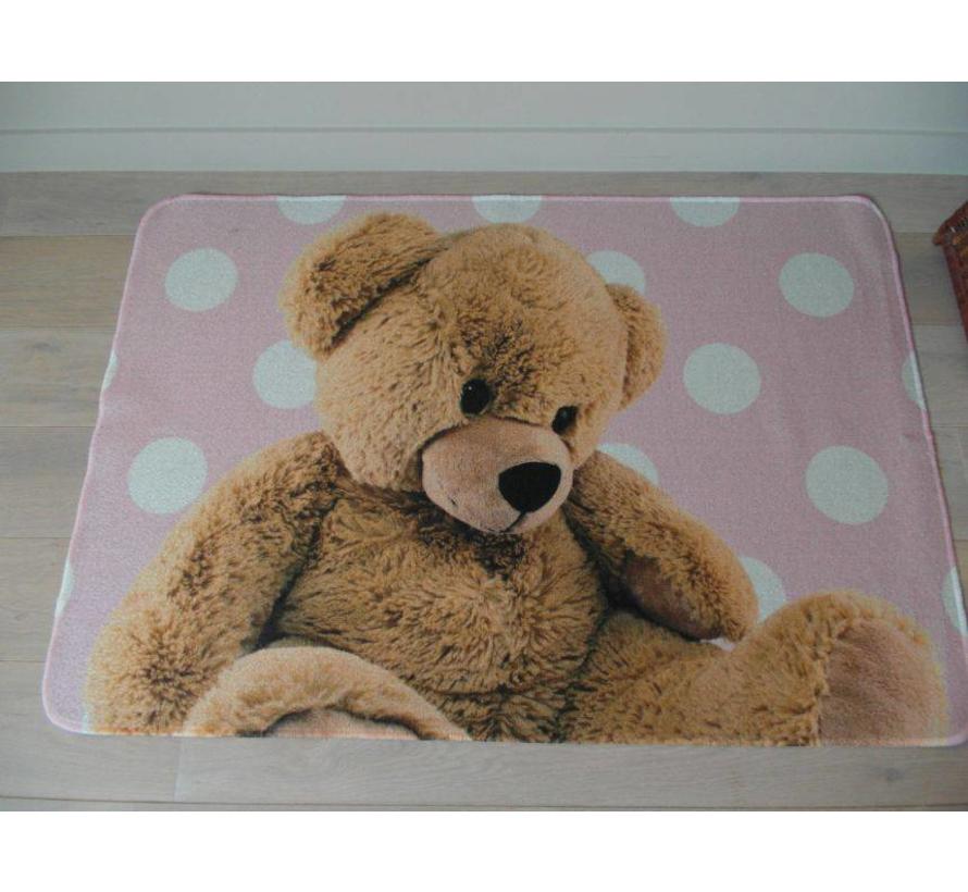 Kindertapijt roze met afbeelding beer