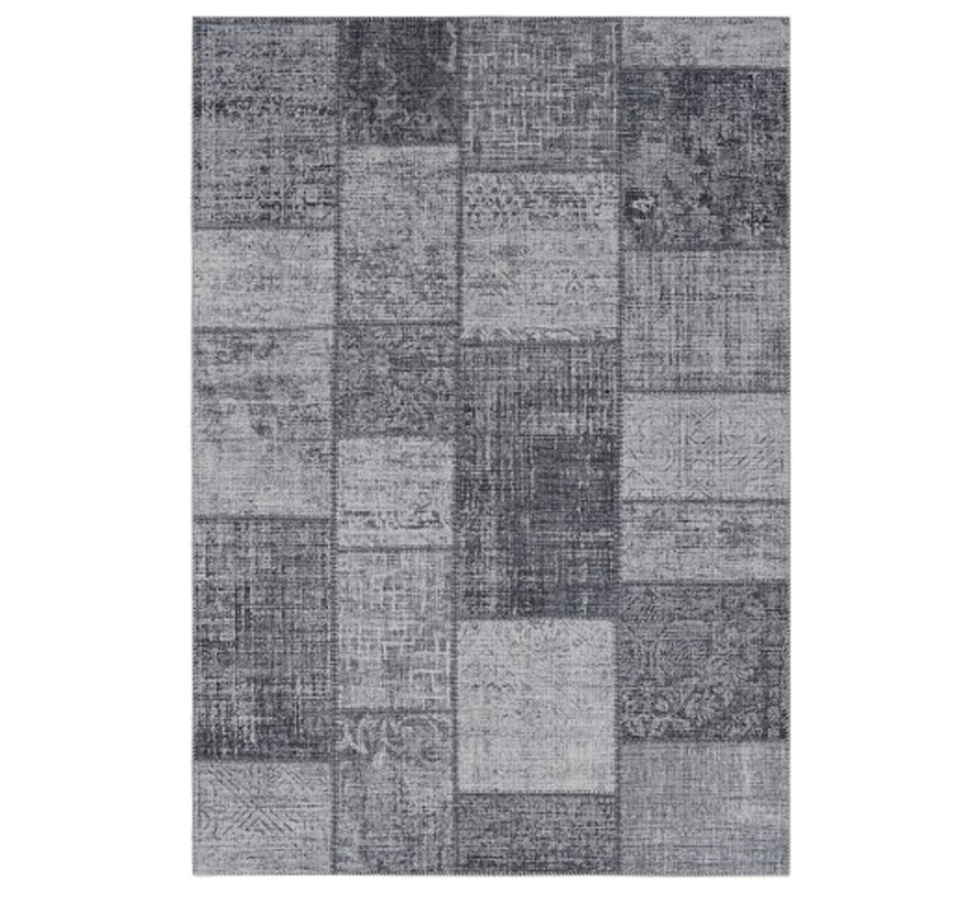 Vintage tapijt bedrukt met patchwork grijs/antra