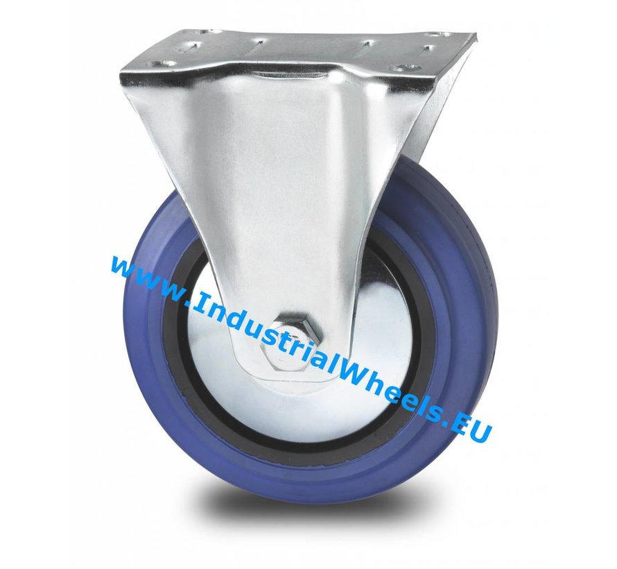 Industrial Fixed castor from pressed steel, plate fitting, elastic-tyre, roller bearing, Wheel-Ø 100mm, 150KG