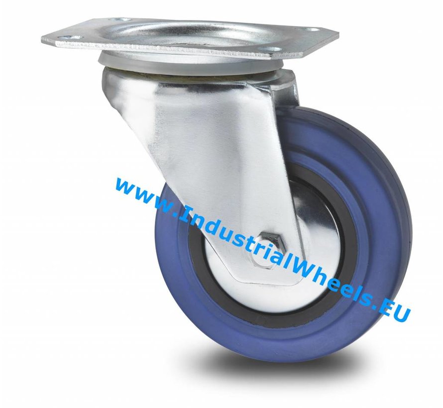 Industrial swivel castor, plate fitting, elastic-tyre, roller bearing, Wheel-Ø 100mm, 150KG