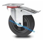 Swivel caster with brake, Ø 125mm, rubber, black, 100KG