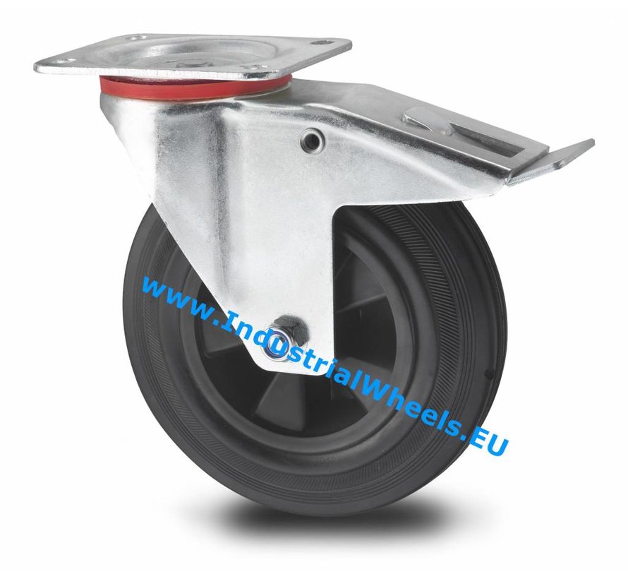 Rodas industriais Roda giratória travão chapa de aço, goma negra, rolamento de agulhas, Roda-Ø 160mm, 180KG