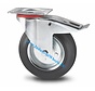 Industrial Swivel caster with brake from pressed steel, plate fitting, rubber, black, roller bearing, Wheel-Ø 80mm, 65KG