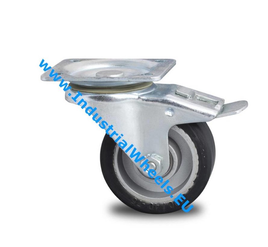 länkhjul med broms, Ø 125 mm, elastiskt gummihjul, 200KG