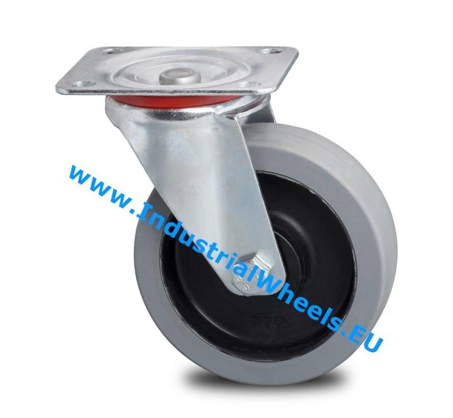 Transportgeräte Lenkrolle aus Stahlblech, Plattenbefestigung, Elastikreifen, 2-RS Präzisionskugellagers, Rad-Ø 125mm, 200KG