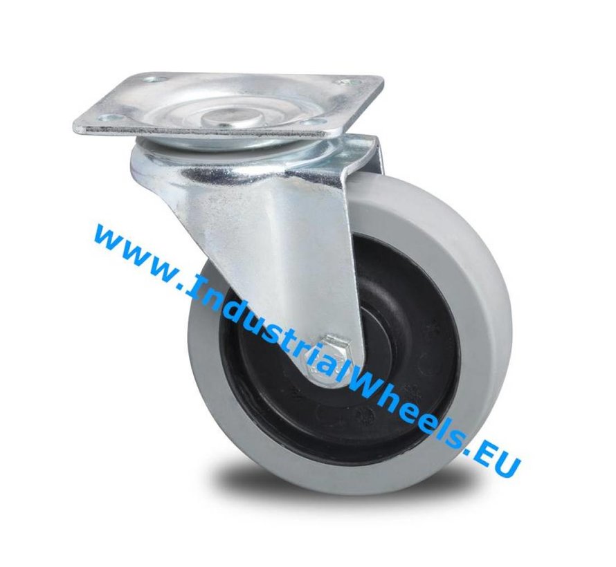 Rodas industriais Reforçado Suporte Roda giratória Pressionado aço duro, goma vulcanizada, rolamento de agulhas, Roda-Ø 125mm, 200KG